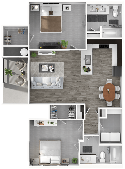 A floor plan of a house with a kitchen, living room, and bedrooms.